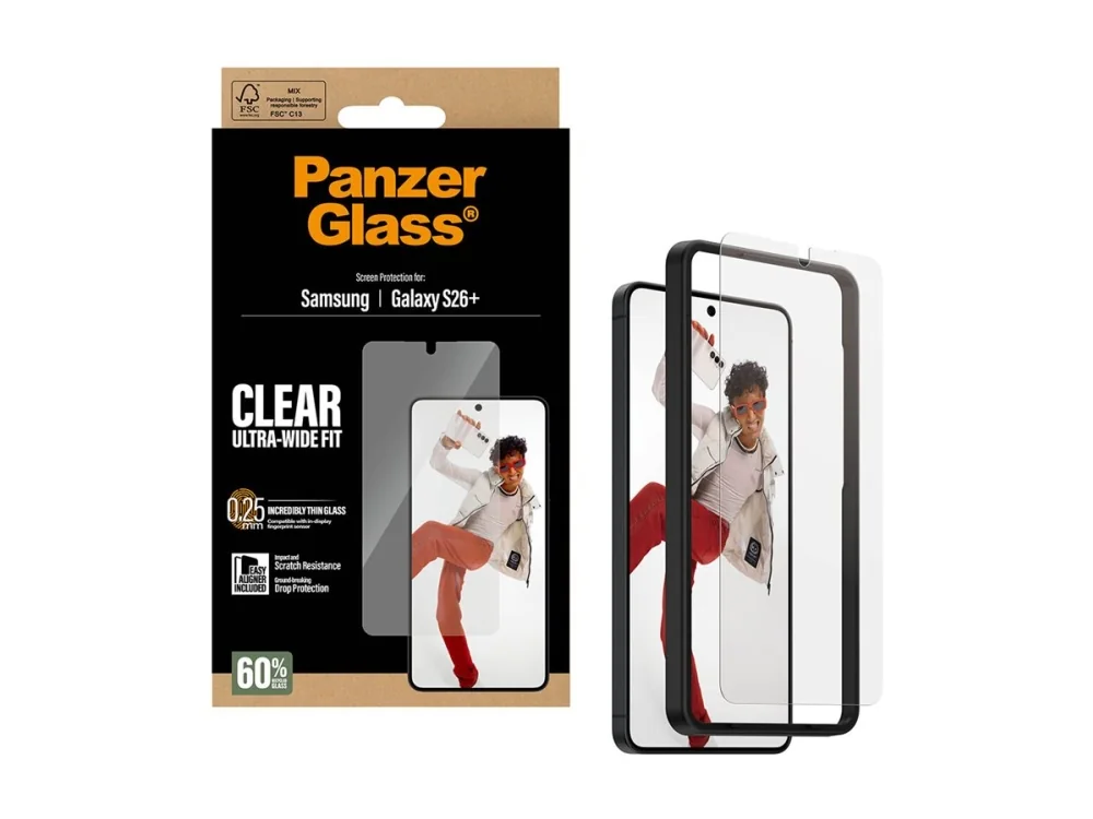 PanzerGlass ® Screen Protector Samsung Galaxy S26+ | Ultra-Wide Fit w. EasyAligner, Samsung, Samsung - Galaxy S26+, Asennus kuivana, Naarmuuntumisenkestävä, Iskunkestävä, Läpinäkyvä, 1 kpl
