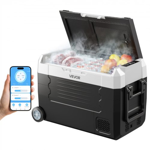 VEVOR Car Refrigerator, DC 12/24V AC100-240V Compressor Electric Cooler, -20°C to 20°C Truck Refrigerator with APP Control, Wheels & Dual Zone, 35L Cars Cooler for RVs, Boats, Camping, Fishing