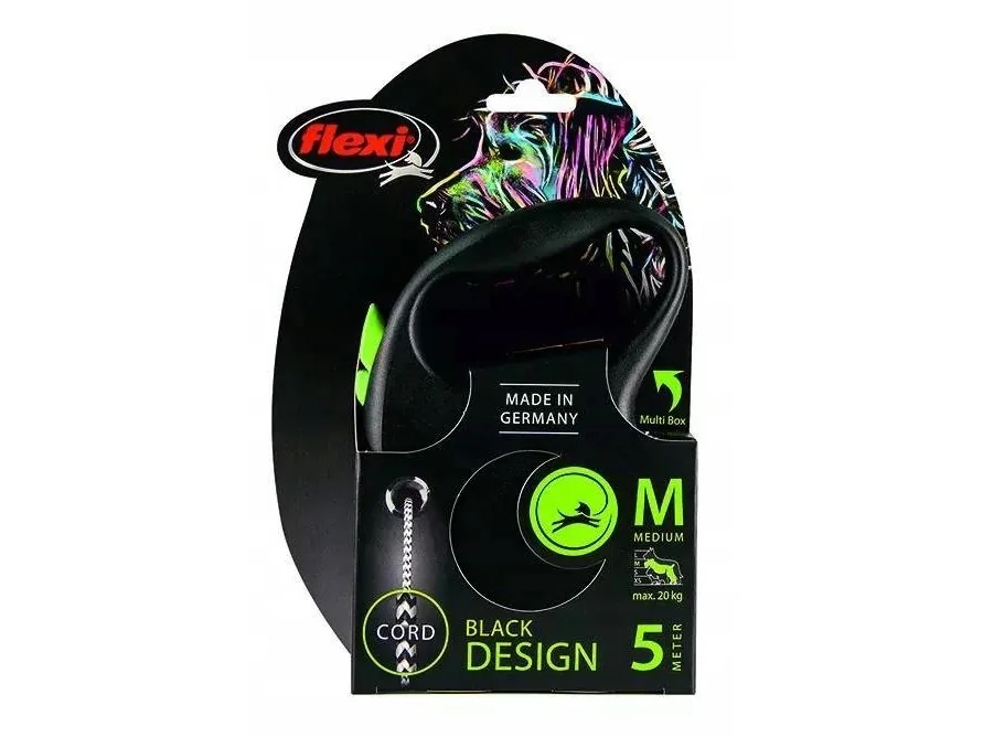 Flexi FLEXI Kelautuva hihna Musta Design M, 5 m kaapeli, vihreä väri