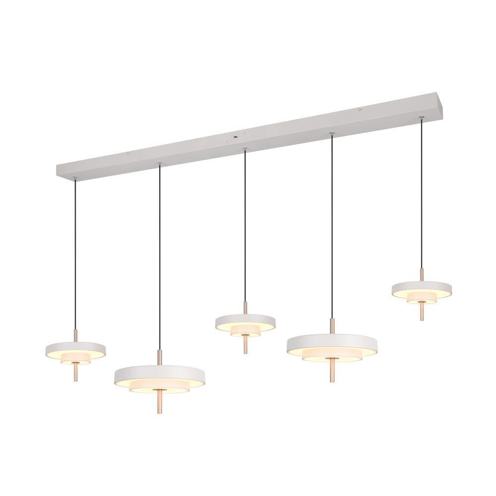 LED-riippuvalaisin Keaton, vaaleanharmaa, pituus 140 cm, CCT, 5-lamppuinen.