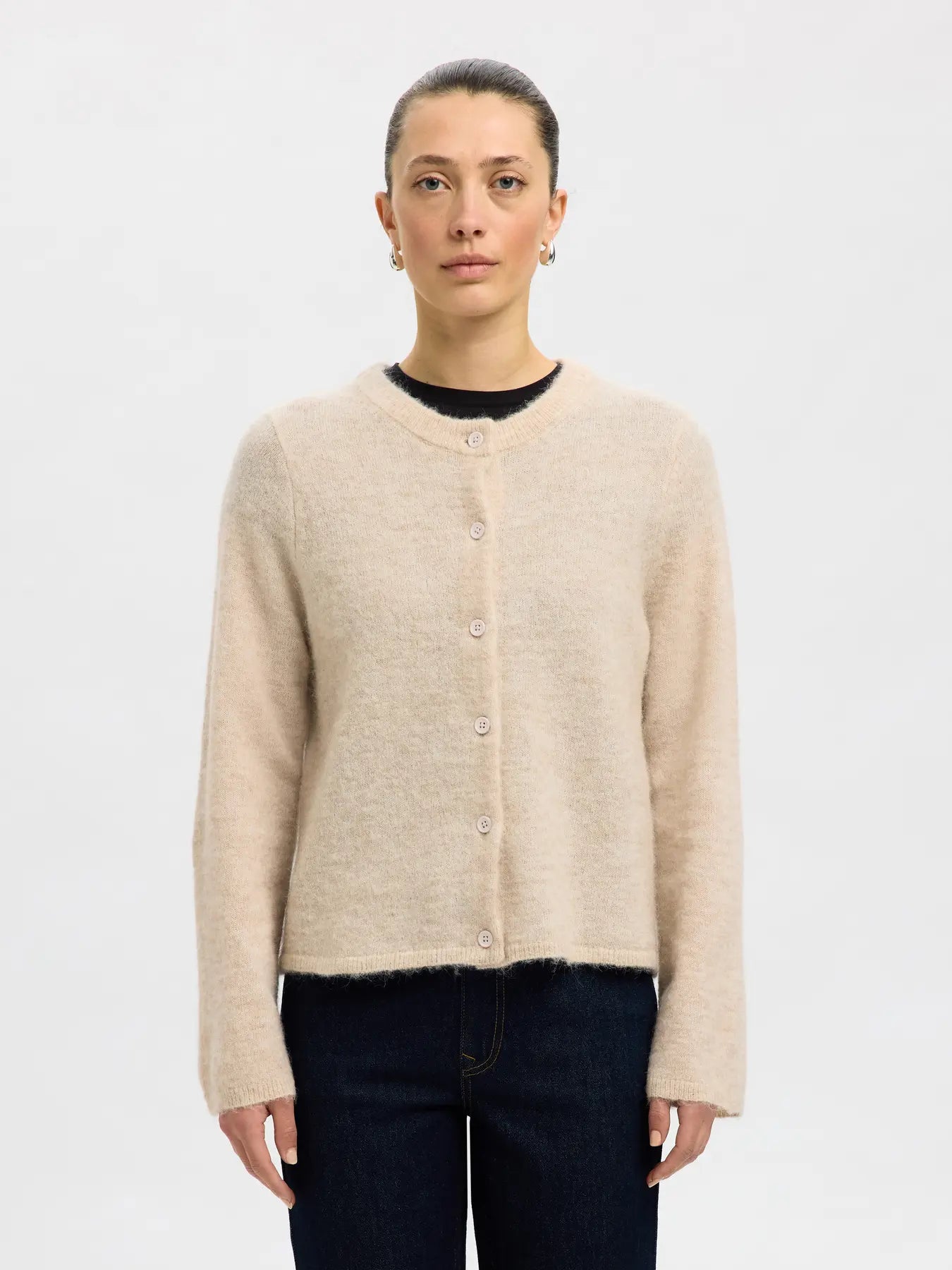 Selected Femme naisten neuletakki, SLFLULU NEW LS KNIT CARDIGAN Birch Melange