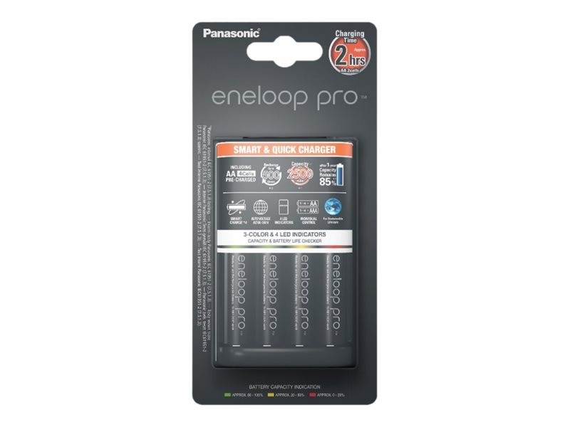 Panasonic eneloop pro smart & quick K-KJ55HCD40E - 3 t akkulaturi - (4xAA, 4xAAA) 4 x AA-tyyppi - NiMH - 2500 mAh