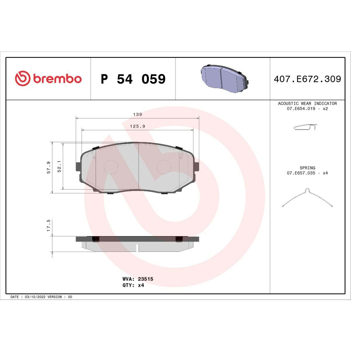 Jarrupalat, levyjarru BREMBO P 54 059