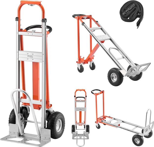 VEVOR 4 in 1 Hand Truck, 453.6 kg Load Capacity for 4-Wheel Mode, Convertible Hand Truck Dolly with Non-Slip Handle & Wheels, Aluminum Alloy Portable Trolley Dolly for Moving Home, Office, Warehouse