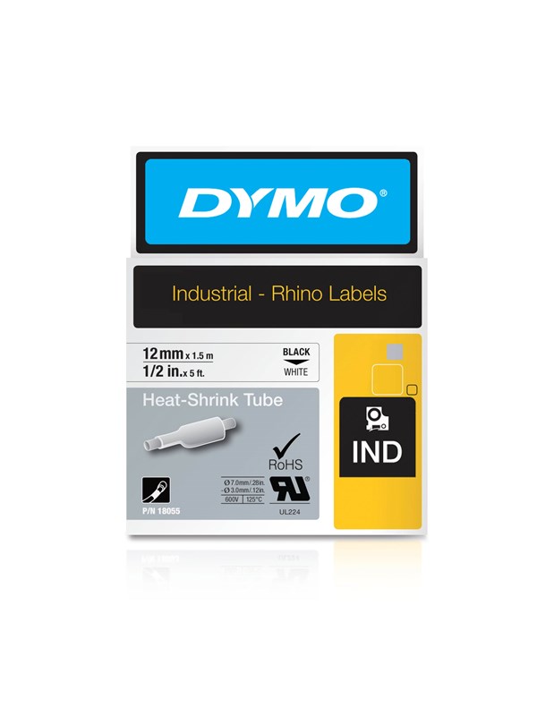 DYMO RhinoPRO merkkausputki, 12x1,5 mm, valk putki/musta teksti 1,5m