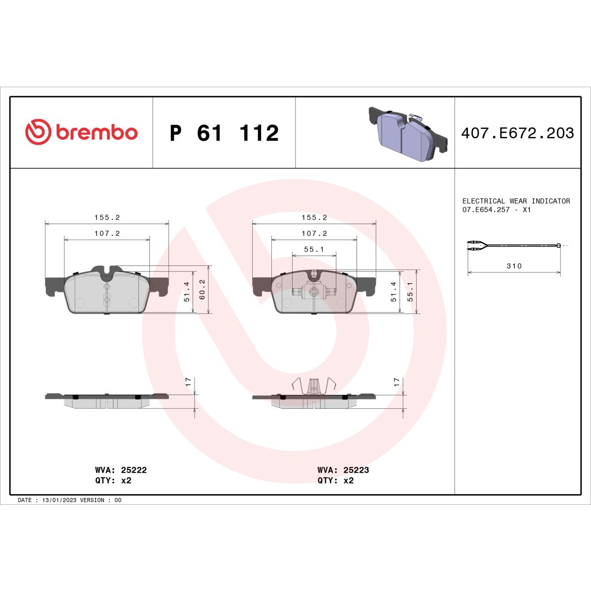 Jarrupalat, levyjarru BREMBO P 61 112
