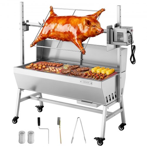 VEVOR Rotisserie Grill, 38W BBQ Outdoor Pig & Lamb Spit Roaster, Charcoal Spit Roaster with 60 kg Load Capacity & 7-Level Height, Stainless Steel Electric Rotisserie Grill Kit for Camping Outdoor