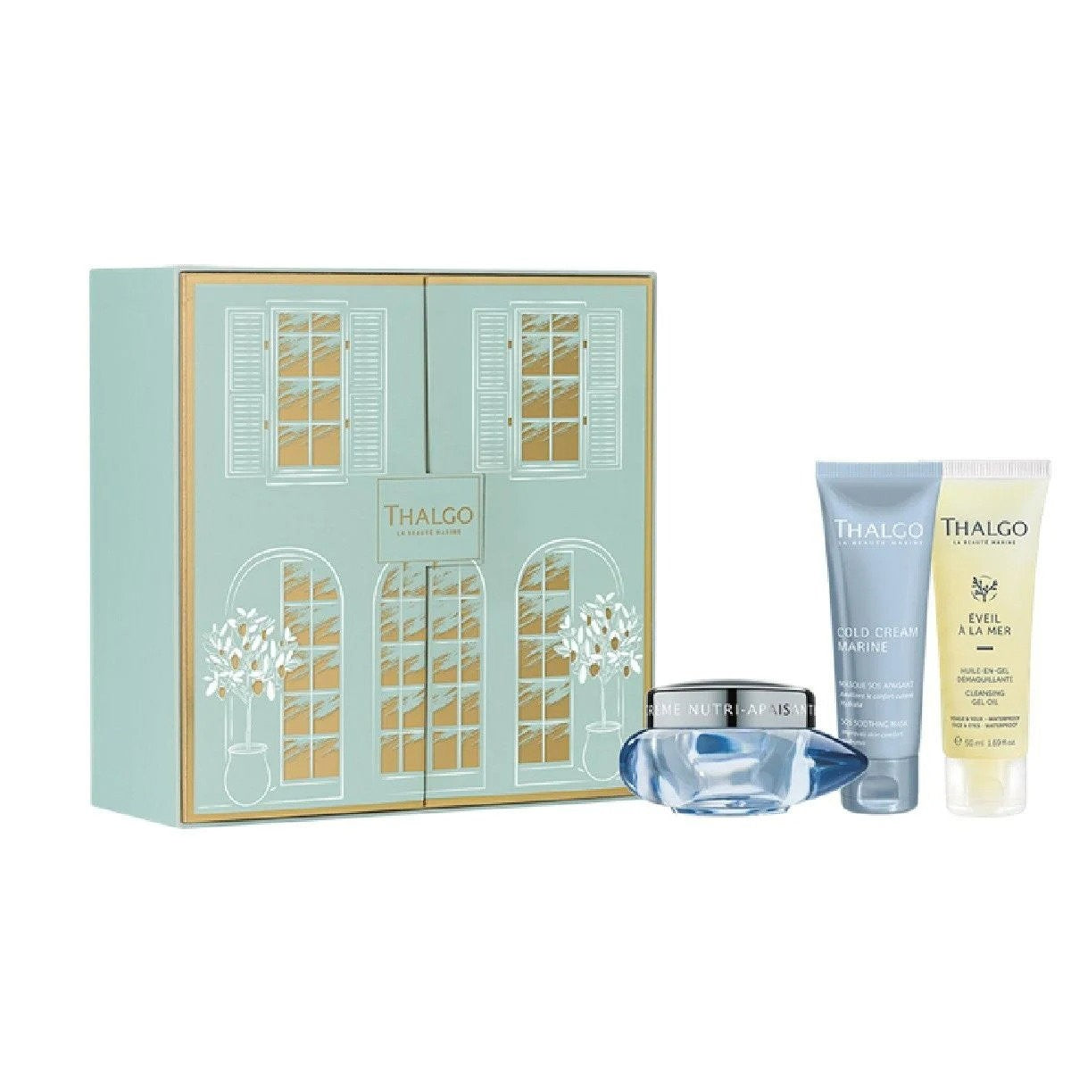 Lahjapaketti Thalgo: Eveil Ã la Mer Kasvojen puhdistusgeeli 50 ml + Cold Cream Marine rauhoittava voide kasvoille 50 ml + Cold Cream Marine Sos Masche