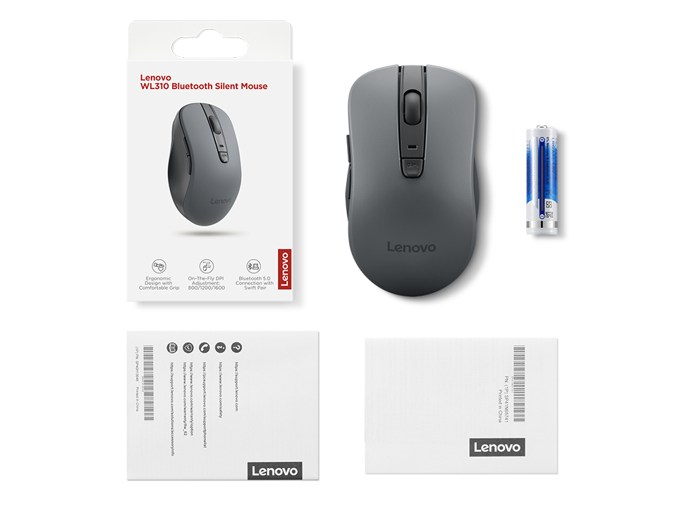 Lenovo WL310 - mouse - silent - Bluetooth 5.0 - grey - Hiiri - Optinen - 6 painiketta - Harmaa