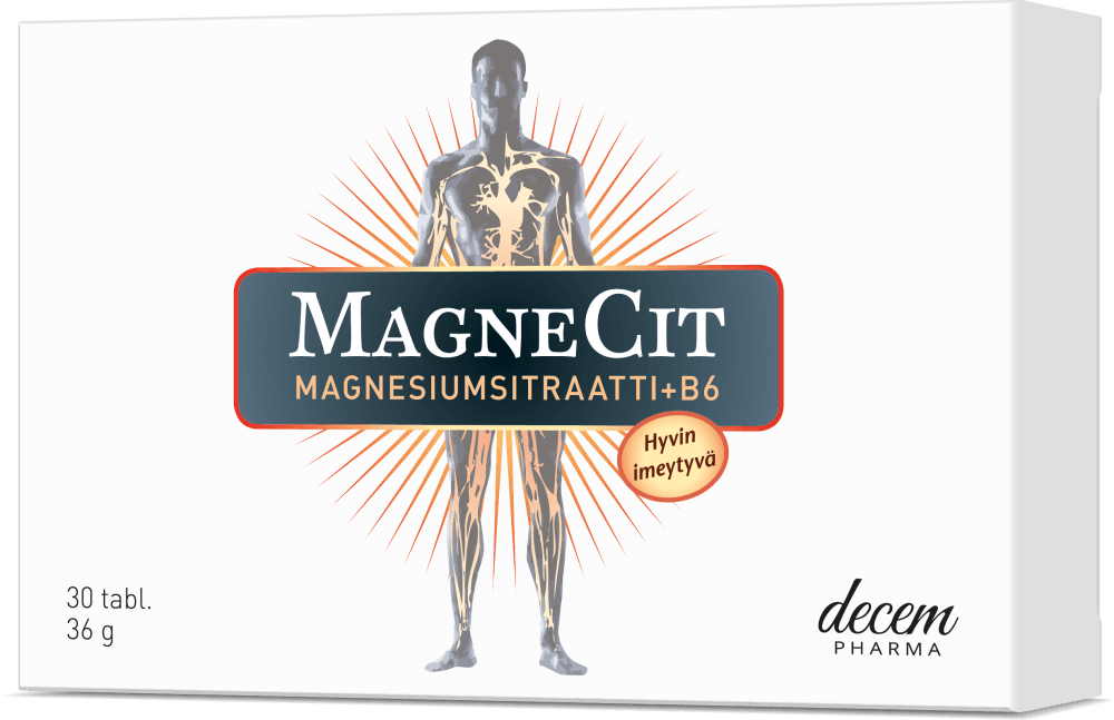 Magnecit 30 tabl magnesiumsitraatti + b6-vitamiini