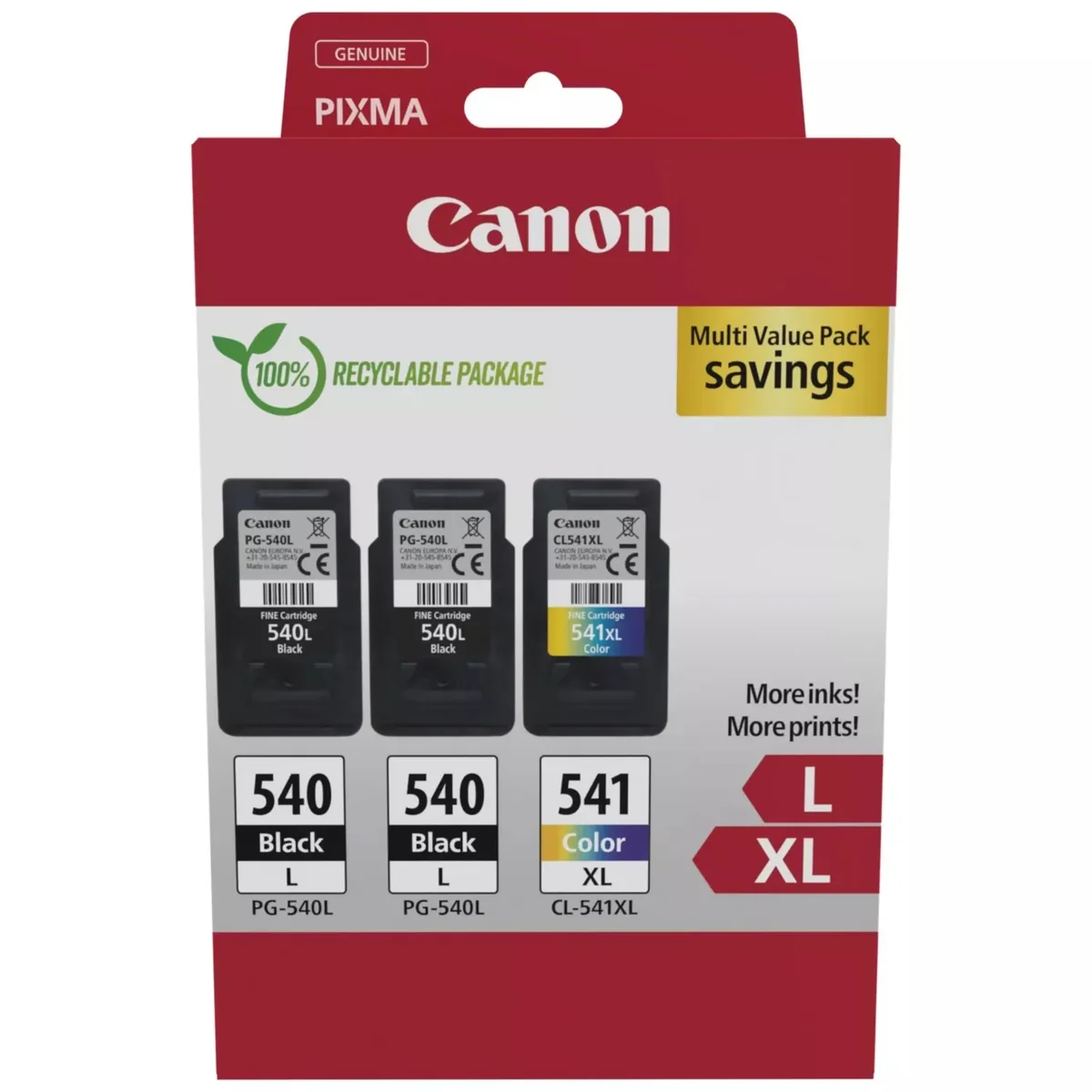 Canon PG-540L / CL-541XL -mustekasettipakkaus, musta, syaani, magenta, keltainen, 3 kpl