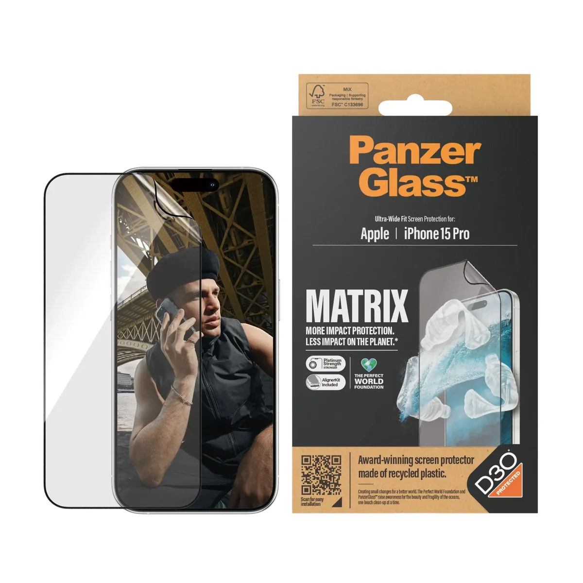 PanzerGlass™ | Ultra-Wide Fit - Näytön suojaus matkapuhelimelle - Matrix Protection | Apple iPhone 15 Pro