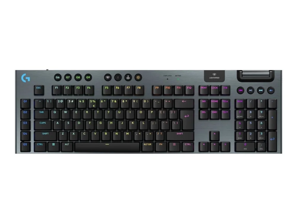 Logitech G G915 X - Näppäimistö - LIGHTSPEED - taustavalaistu - langaton - 2,4 GHz, Bluetooth, USB - QWERTY - US International - näppäinliitin: GL Linear - musta