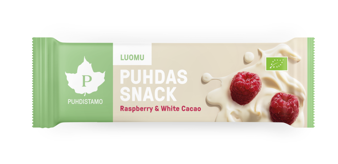 Puhdistamo Puhdas Snack -patukka, Raspberry & White Cacao Luomu 40 g