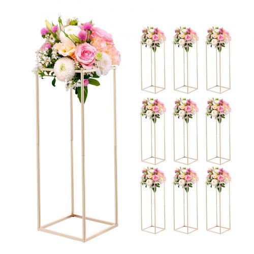 VEVOR Wedding Flower Stand, 10PCS 31.5-inch Column Flower Stand, Floral Stands with Hidden Screw, Rectangular Cubic Floral Display Rack for Wedding, Party, Birthday, Home, French Gold Stands