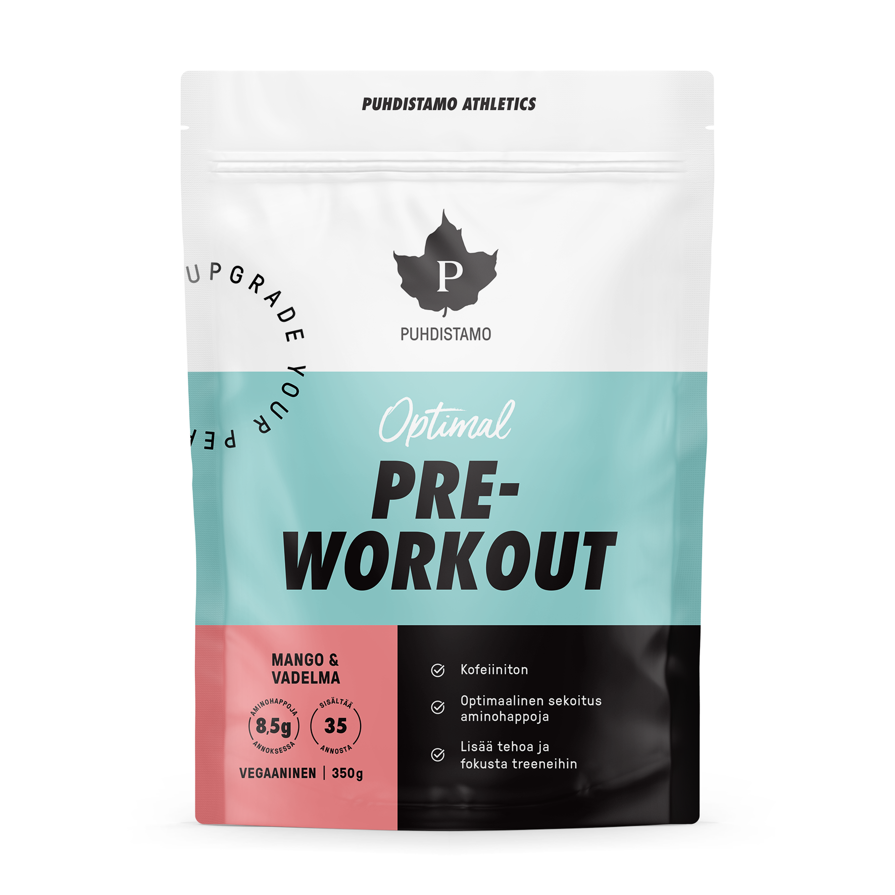 Puhdistamo Athletics Pre-Workout Kofeiiniton Mango-vadelma 350g