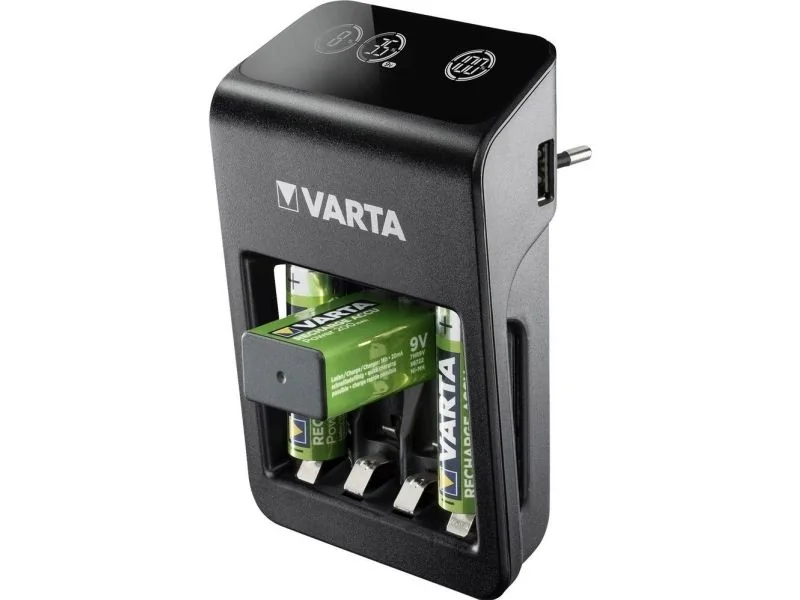 Varta LCD Plug Charger+ 4x 56706 Laturi pyöreille NiMH R03 (AAA), R6 (AA), 9 V lohkoparistoille