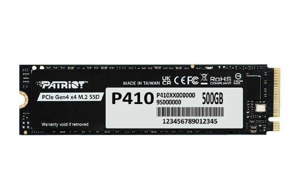 Patriot P410 500 Gt M.2 PCIe 4.0 x4 NVMe -SSD-levy, musta