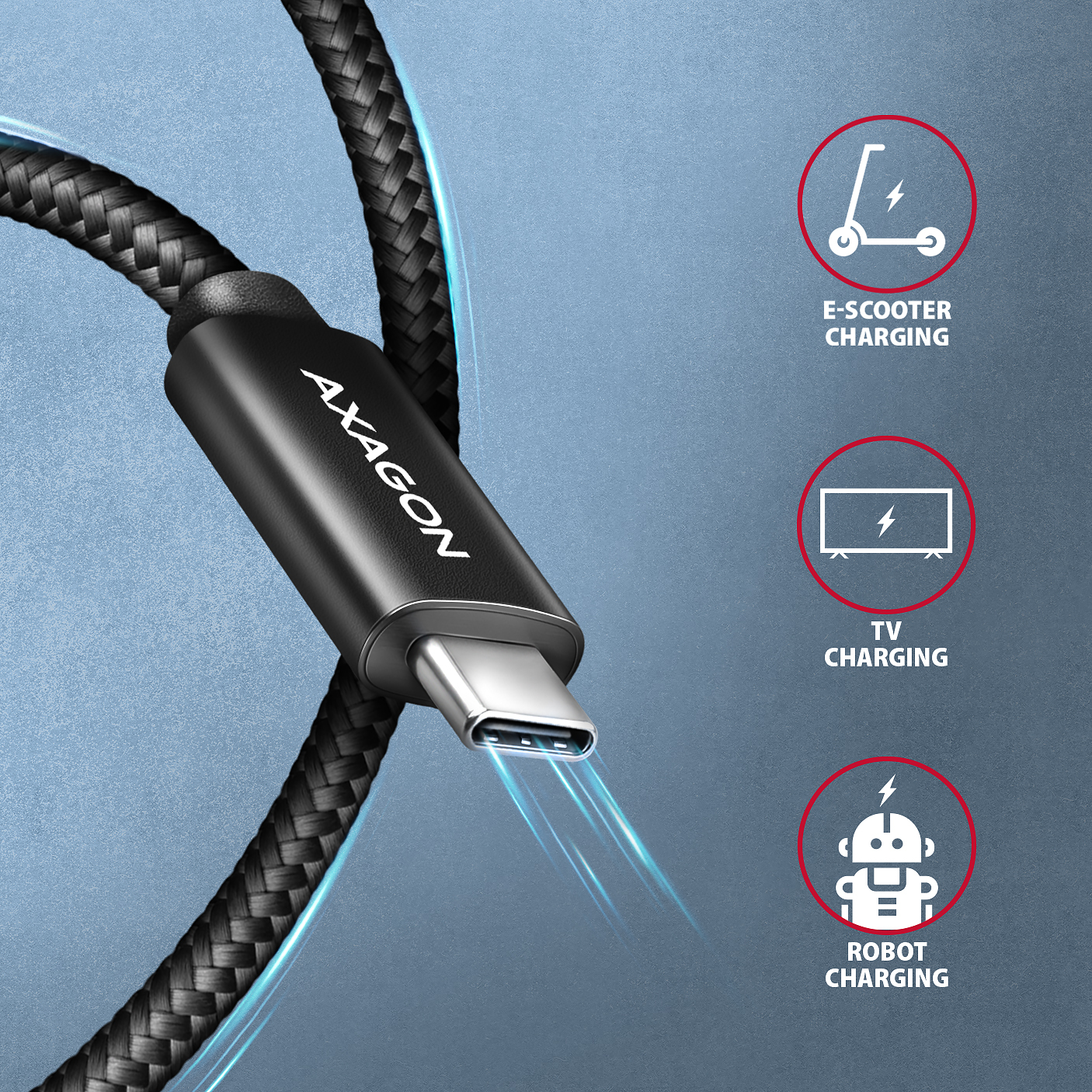 Axagon USB-kaapeli BUCM4X-CM05AB NewGEN+ USB-C-kaapeli <-> USB-C, 0,5m, USB4 Gen 3×2, PD 240W 5A, 8K HD, ALU, punottu, musta