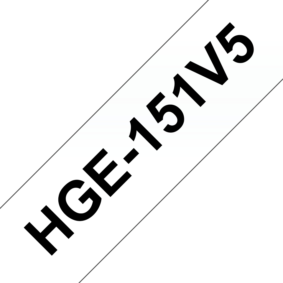 Brother HGE-151V5 - Musta kirkkaalla - Rulla (2,4 cm x 8 m) 5 kasettia (5 kasettia) laminoitua teippiä - P-Touch PT-9500pc, PT-9800PCN -laitteille