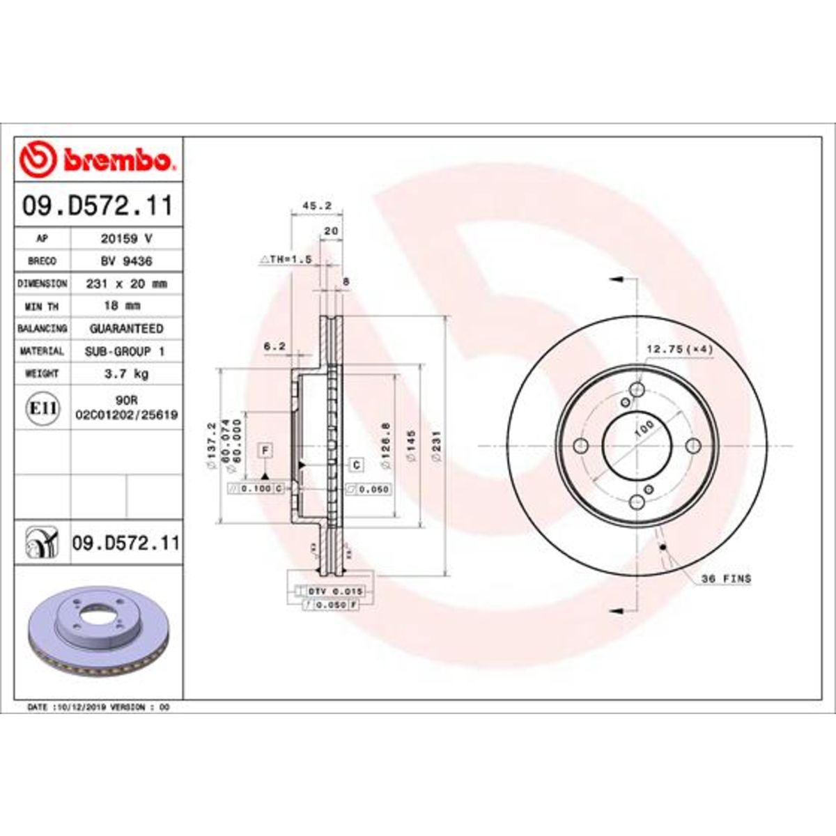 Jarrulevy BREMBO 09.D572.11