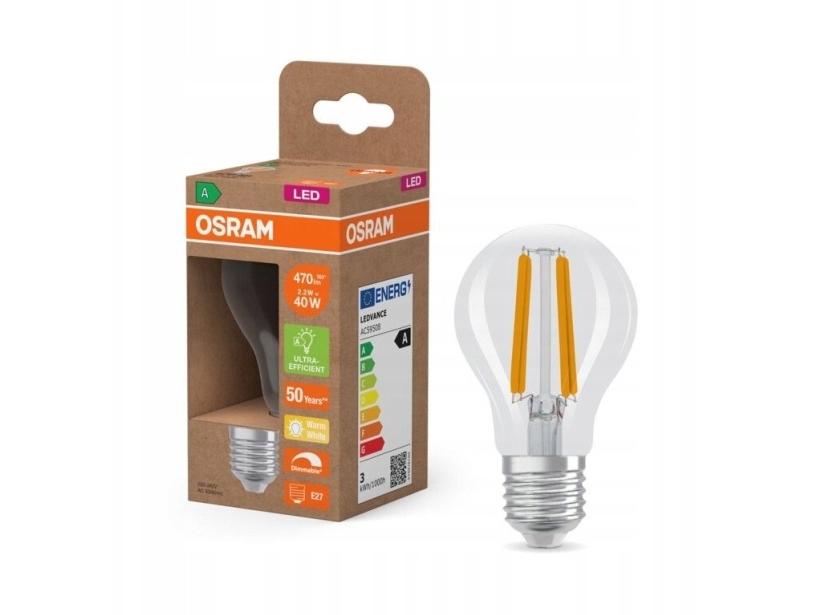 OSRAM LED-lamppu Filament E27 2.2W 2700K himmennettävä