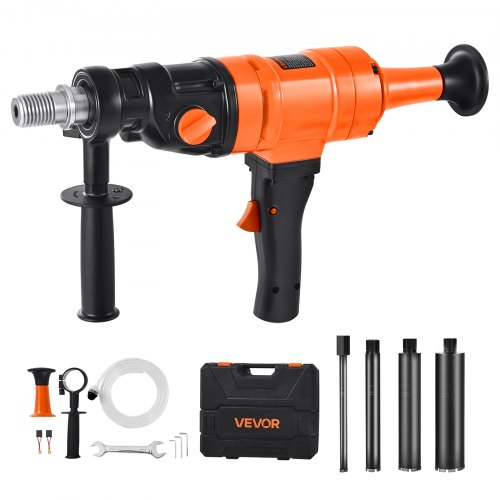 VEVOR Diamond Core Drilling Machine, 200 mm Drilling Diameter, Handheld Dry and Wet Concrete Core Drill Rig with 4 Drill Bits, 1000/2250 RPM 2-Speed, UNC1 1/4-7 Thread, for Concrete Brick Stone, 1500W