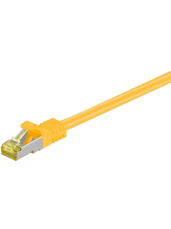 Goobay RJ45 patchkabel S/FTP (PiMF), 500 MHz, med CAT 7 råkabel, gul, 1,5 m LSZH halogenfri kabelhölje, koppar, RJ45-kontakt (CAT 6A)