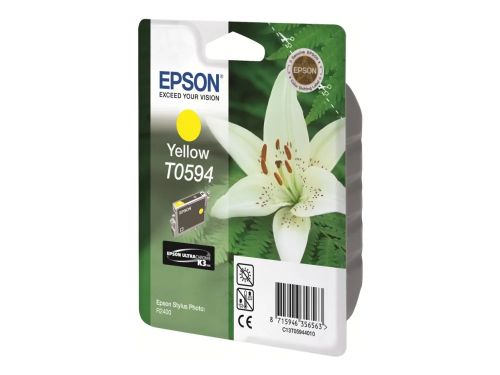 Epson Lily Yksittäispakkaus, keltainen T0594 UltraChrome K3, Keltainen, Väriainepohjainen muste, 13 ml, 1 kpl, Kertapakkaus