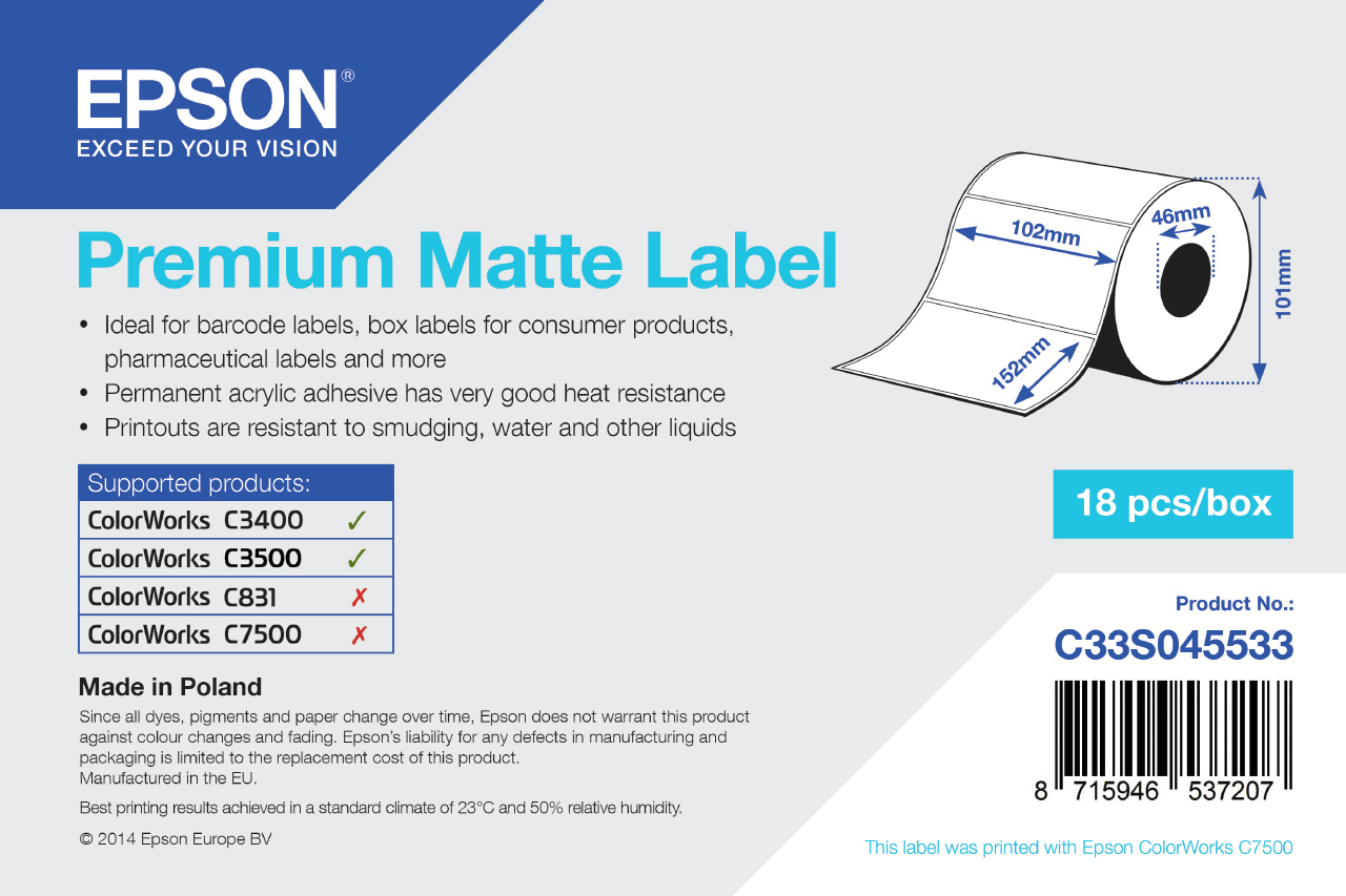 Epson Premium Matte Label, 102 Mm X 152mm – Tm-c3400/c3500