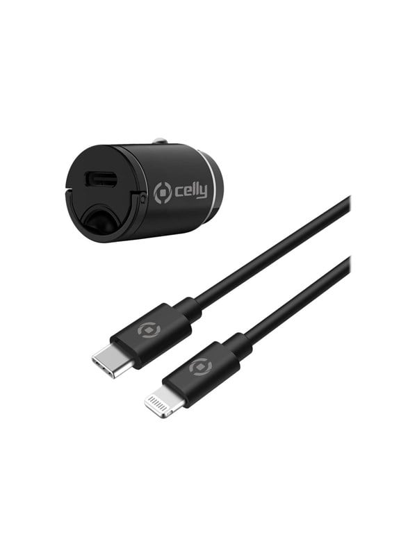 Celly Billaddare Mini USB-C PD 20W + USB-C till Lightning-kabel