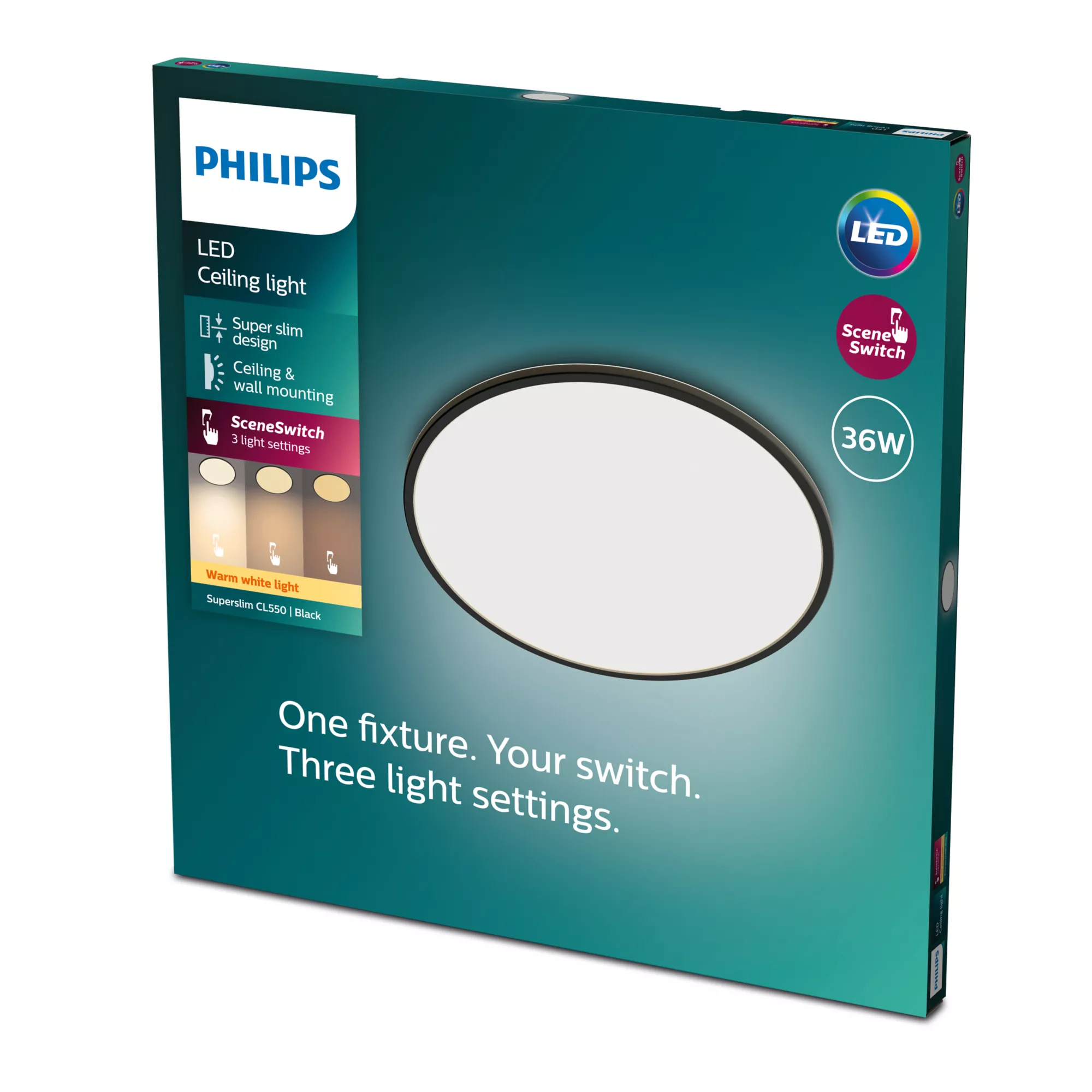 Philips Toiminnollinen Superslim kattovalaisin 36W, LED, 3600 lm, IP20, Musta