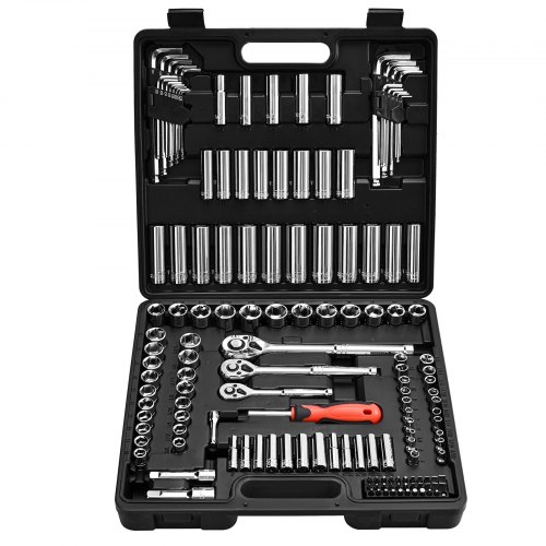 VEVOR Socket Set, 149 Pieces, 9.5 & 6.4 & 12.7 mm Drive Socket and Ratchet Set, SAE and Metric, Deep and Shallow, Mechanic Tool Kit with Bits, Accessories, Storage Case, CR-V Alloy Steel, for Repair