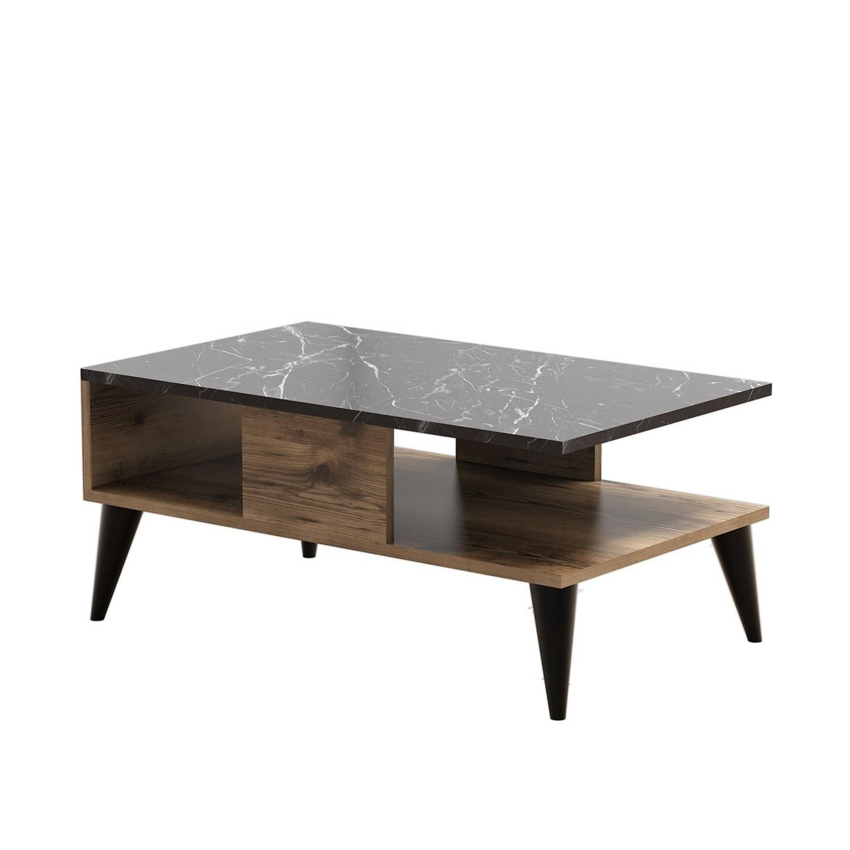 Norda Design Moderni sohvapöytä, pähkinä- ja marmoriviimeistely, 90 x 54 x 39,6 cm | 100 % melamiinipinnoitettu, 18 mm paksu | Tyylikäs ja toimiva ...