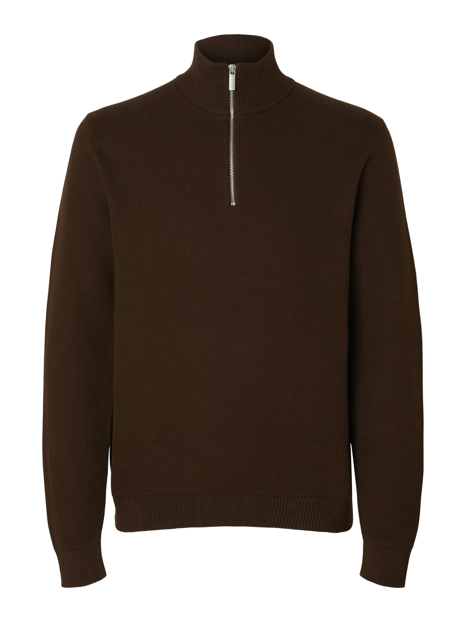 Selected miesten neulepusero SLHDANE LS KNIT STRUCTURE HALF ZIP NOOS, Demitasse