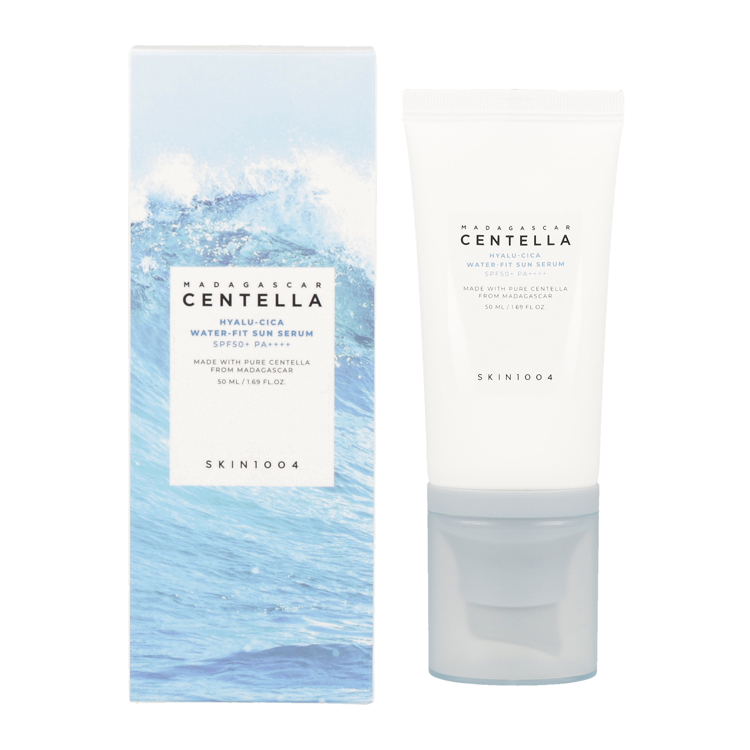 Skin1004 Madagascar Centella Hyalu-Cica Water-Fit Aurinkosuoja seerumi SPF 50+ 50 ml — Aurinkosuoja seerumi