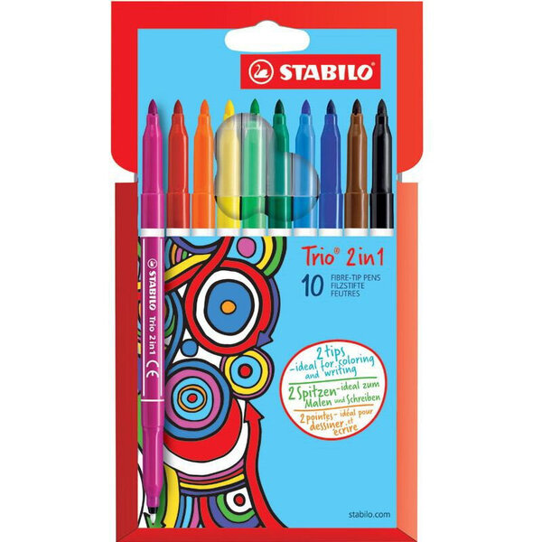 STABILO Trio 2 in 1 - Felt-tip pen and fineliner in one - Set of 10 pieces