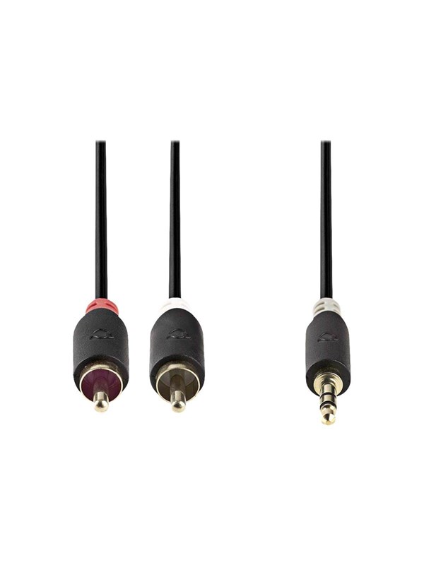 Nedis Stereoäänikaapeli | 3.5 mm uros | 2x RCA uros | Kullattu | 5.00 m | Pyöreä | Antrasiitti | Laatikko