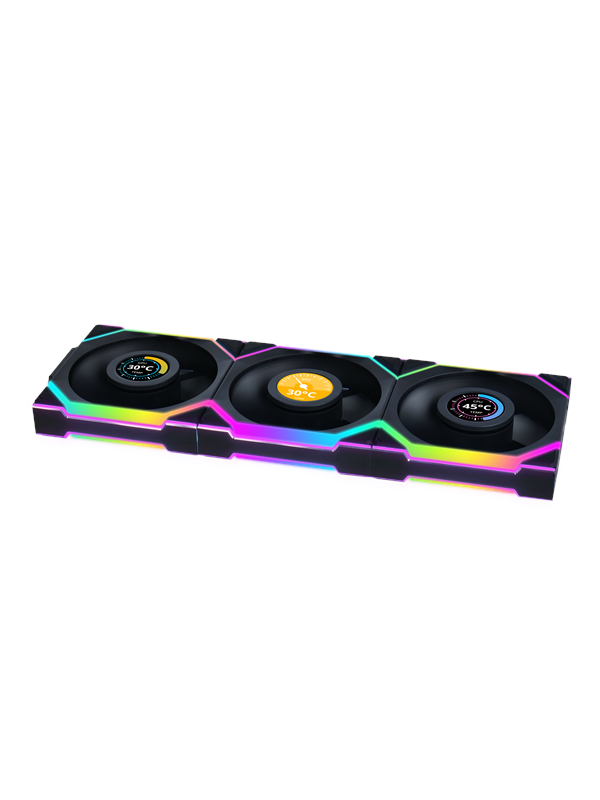 Lian Li UNI FAN SL Wireless LCD, 120 mm, PWM, nestelaakeri, ARGB -tuuletinsarja, 3 kpl, musta