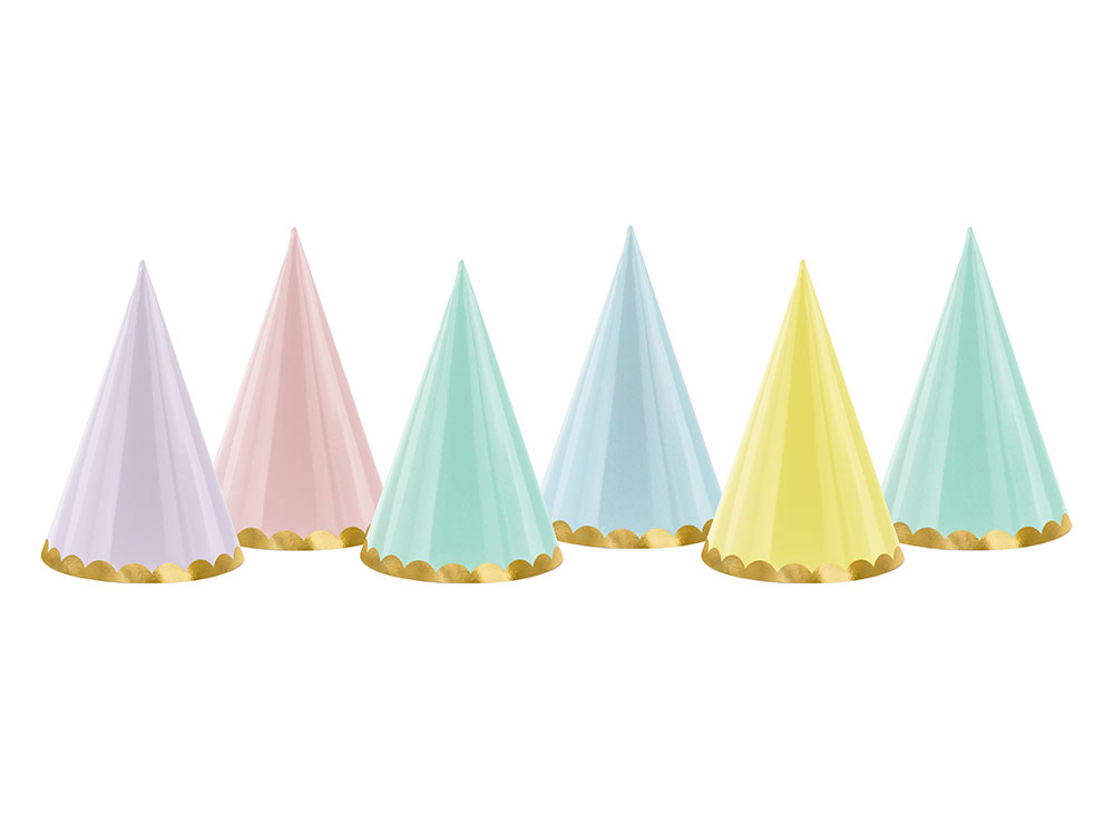 Pastellisävyiset kultareunaiset juhlahatut, 6kpl