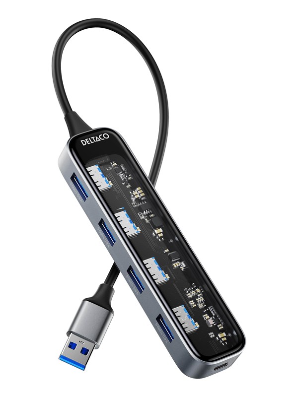 Deltaco Transparent USB-A hub 5 Gbps 4x USB-A USB hub - 4 porttia - Läpinäkyvä