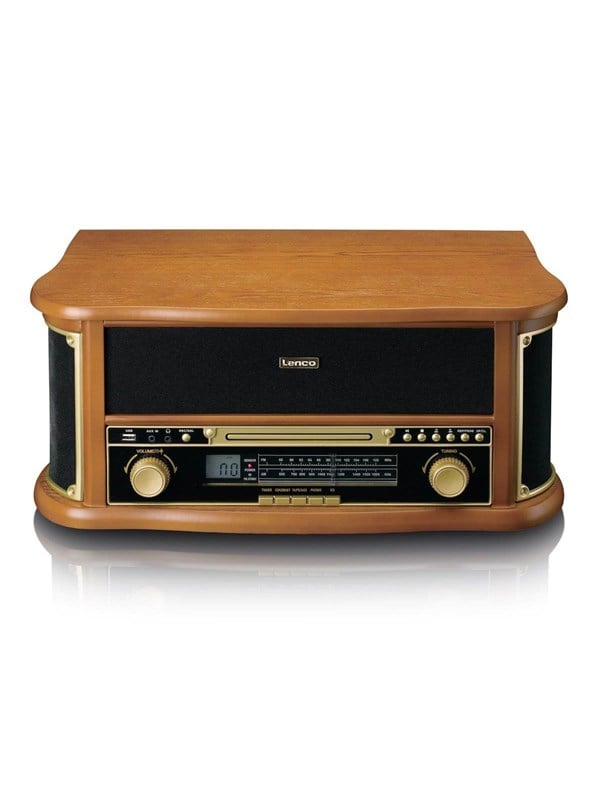 Puinen retrolevysoitin Bluetooth® AM/FM-radiolla USB-koodaus CD-soittimen kasettisoitin ja sisäänrakennetut kaiuttimet