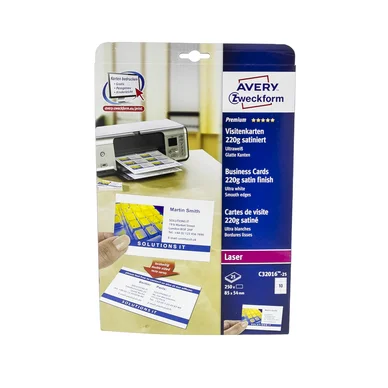 Avery Käyntikortti, valkoinen, 25arkkia, 10kpl/arkki 85x54mm, 220g C32016-25 Vastaa: N/A