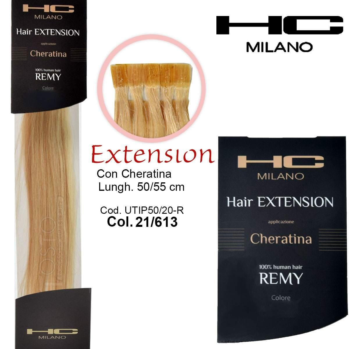 Hc Milano Remy-keratiinihiuspidennys 50/55 cm 20 kappaletta Väri 21/613 Vaaleat raidat Kirkas vaalein blondi/Erittäin vaalea blondi 9,32/10,0