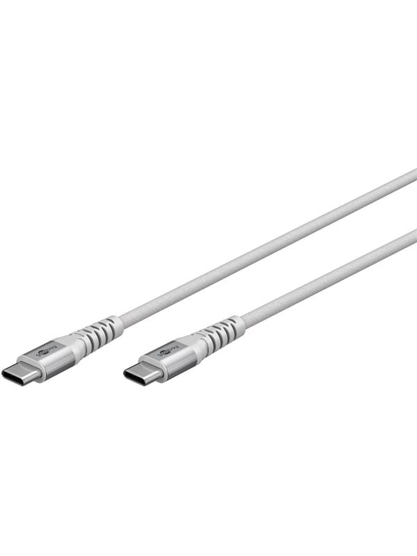 Goobay USB-CTM supersoft textilkabel med metallkontakter, 1 m, vit elegant och extra robust anslutningskabel för enheter med USB-CTM-port