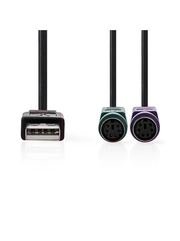Nedis 2 in 1 kaapeli | USB 2.0 | USB-A Uros | 2x PS/2 Naaras | 480 Mbps | 0.30 m | Niklattu | Pyöreä | PVC | Musta | Laatikko