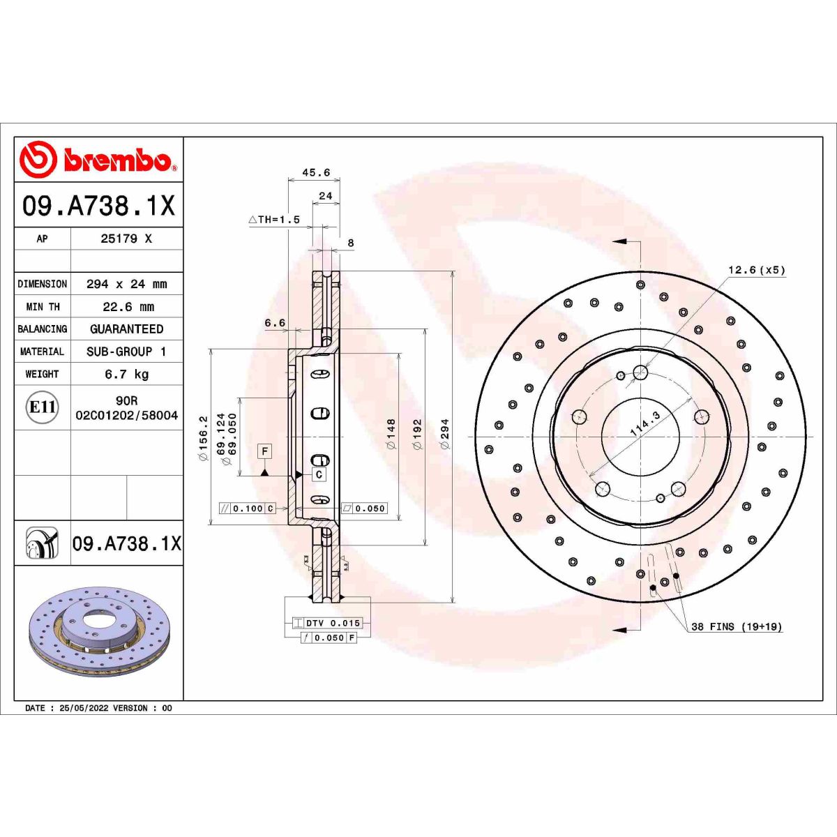 Jarrulevy BREMBO 09.A738.1X