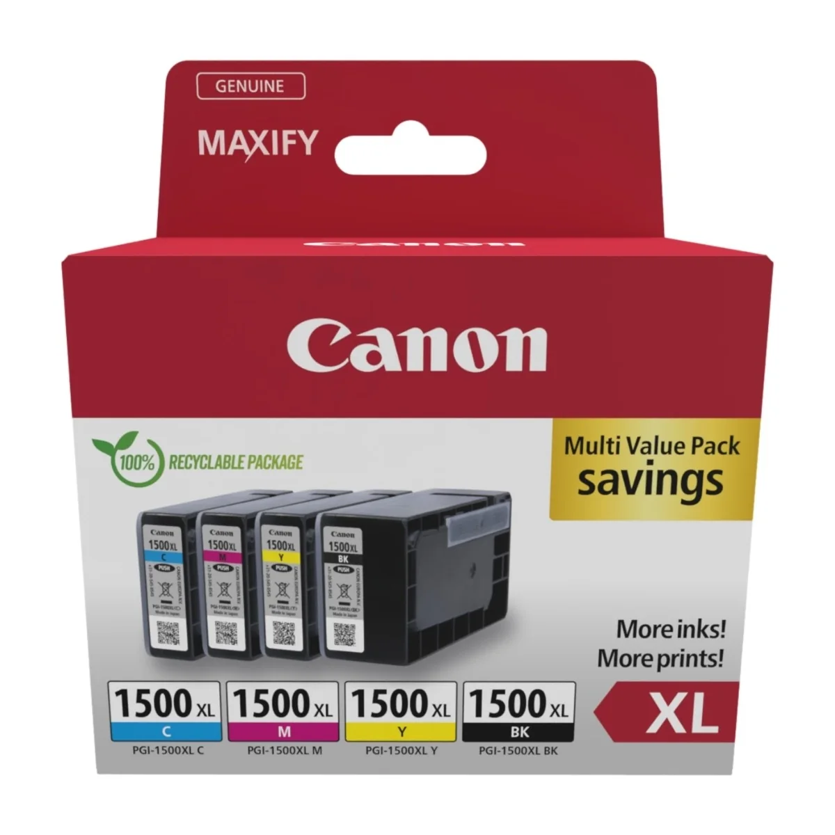 Canon PGI-1500XL -mustekasettipakkaus, musta, syaani, magenta, keltainen, 4 kpl