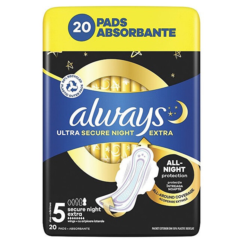 Always Ultra Secure Night Extra absorbentteja 20 kpl