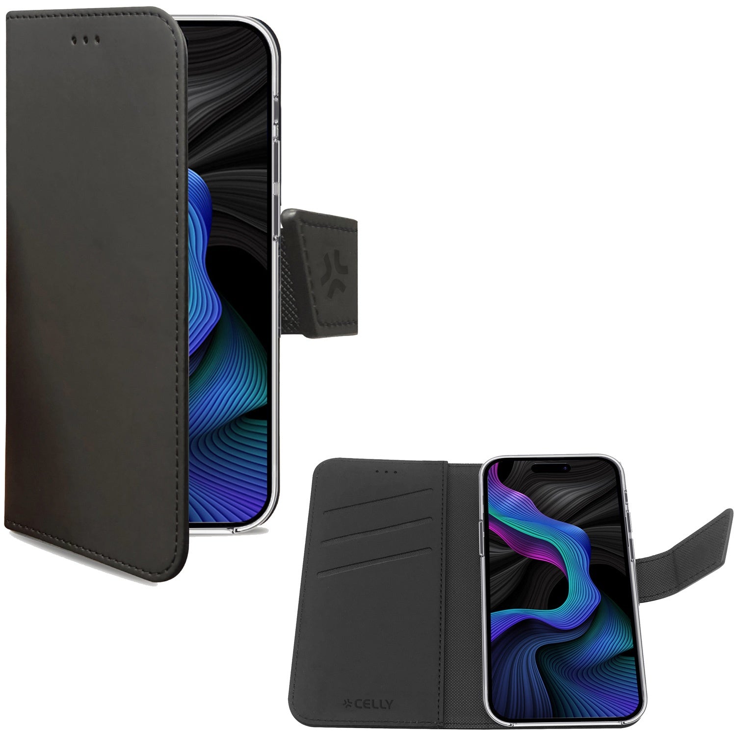 Celly Wally Wallet Case iPhone 15 Svart